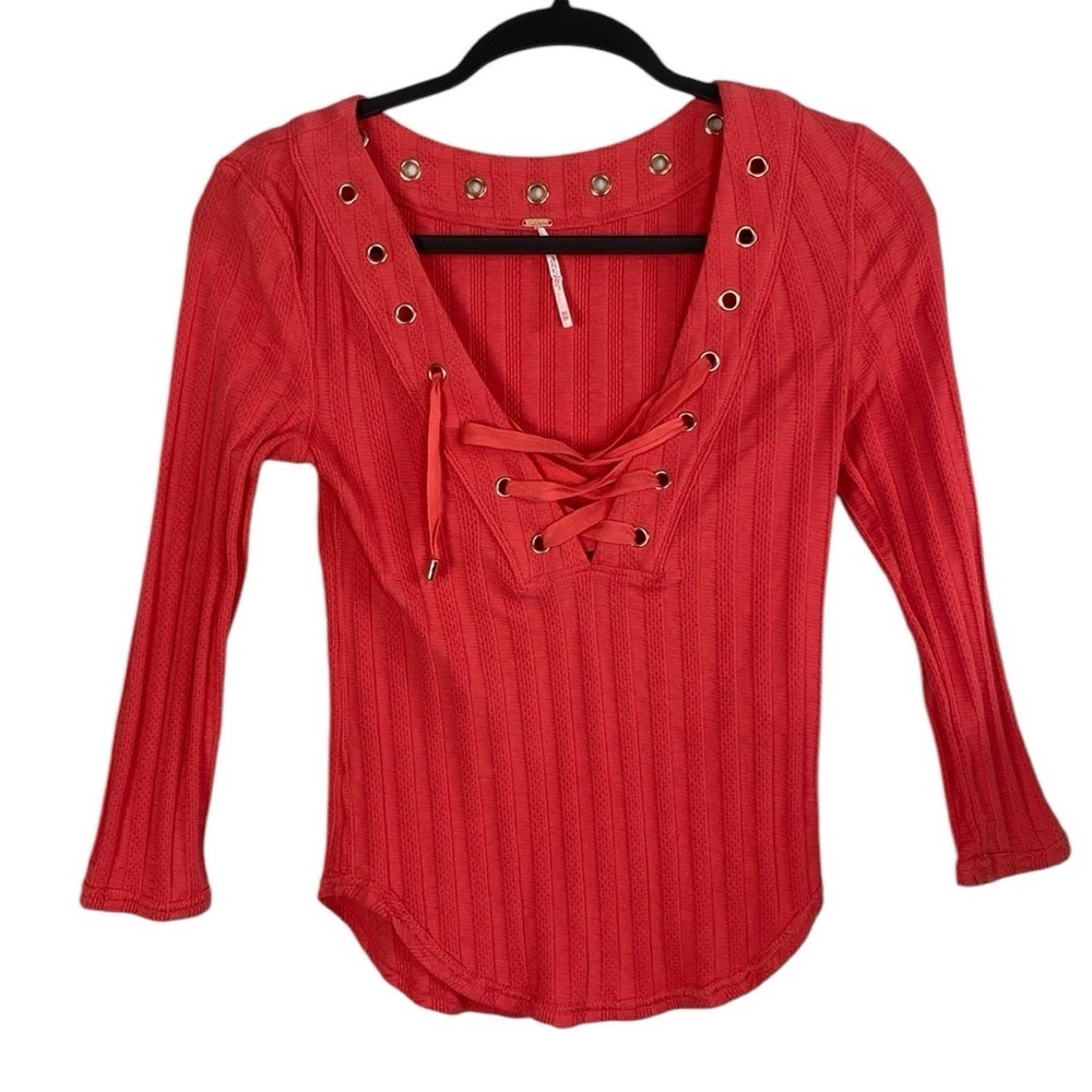Free People ribbed lace up top